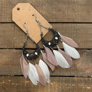 Bohemian Feather Earrings in Black and White